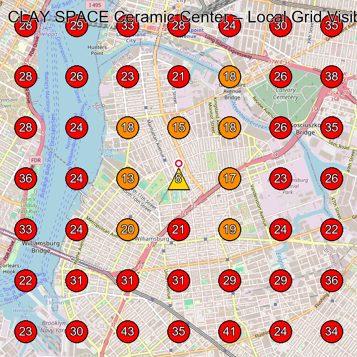 CLAY SPACE Ceramic Center GeoGrid visibility map for Art Studio in Brooklyn