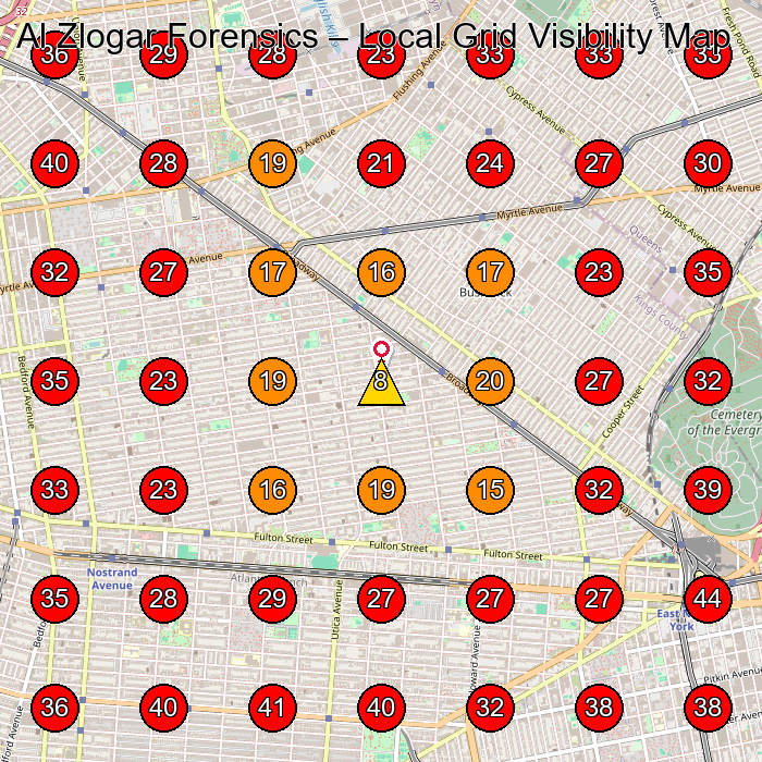 Al Zlogar Forensics GeoGrid visibility map for Non-Profit Organization in Brooklyn
