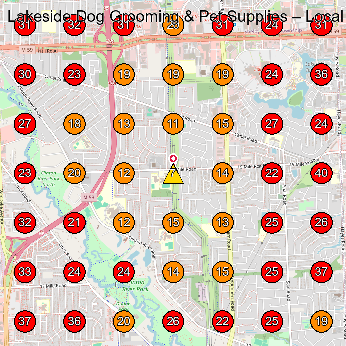 Lakeside Dog Grooming & Pet Supplies GeoGrid visibility map for Pet Groomer in Columbus