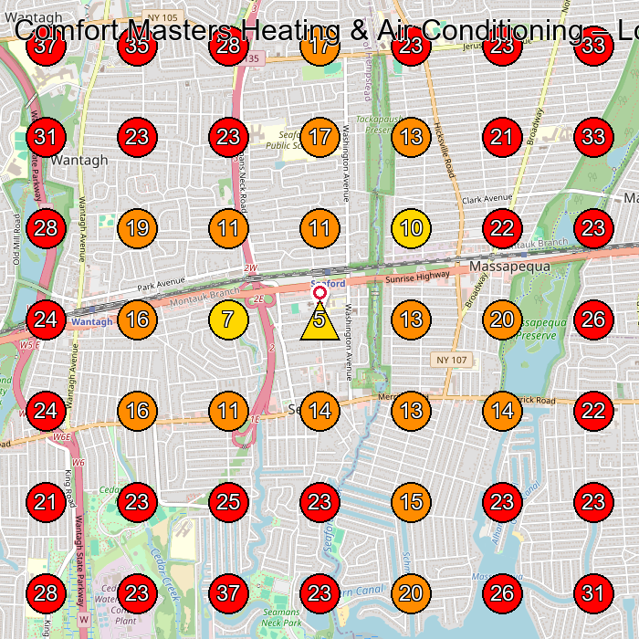 Comfort Masters Heating & Air Conditioning GeoGrid visibility map for Hair Removal Service in Massapequa