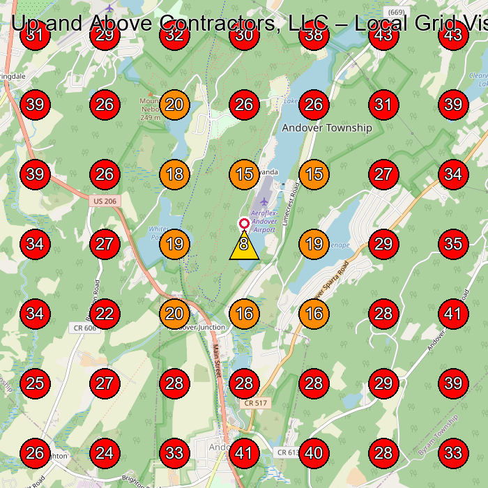 Up and Above Contractors, LLC GeoGrid visibility map for Swimming Pool Contractor in Newton