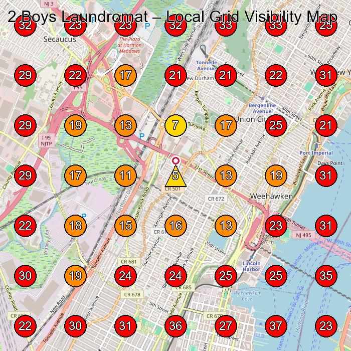 2 Boys Laundromat GeoGrid visibility map for Laundry Service in Union City