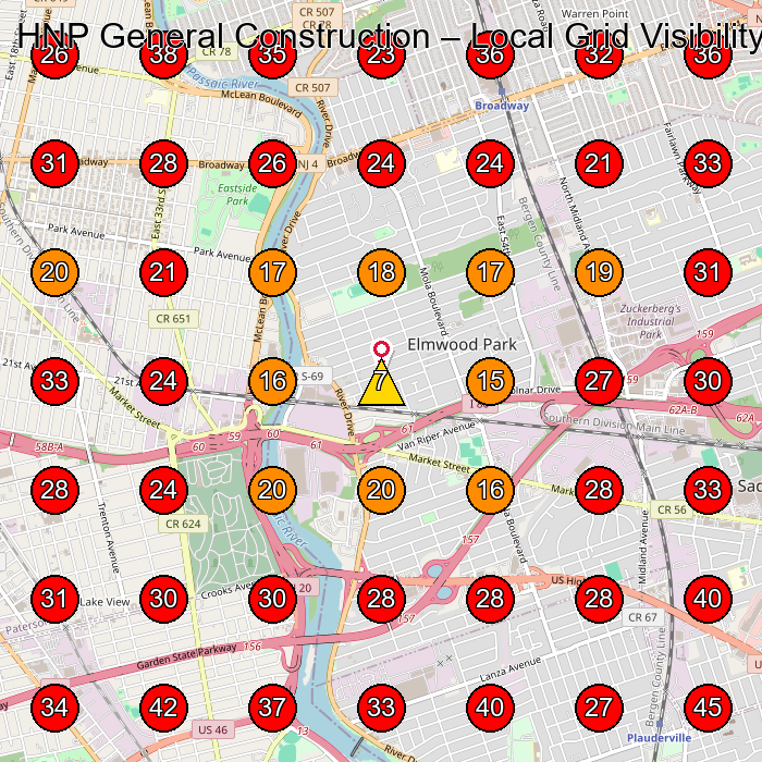 HNP General Construction GeoGrid visibility map for Masonry Contractor in Elmwood Park