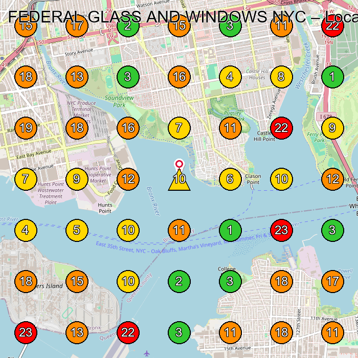 FEDERAL GLASS AND WINDOWS NYC Glass Repair Service GeoGrid ranking map for Bronx NY