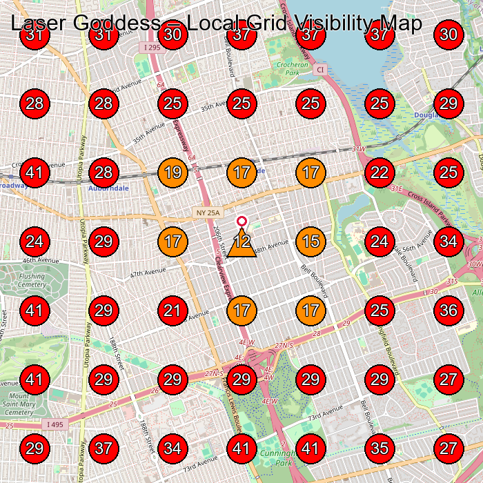 Laser Goddess GeoGrid visibility map for Medical Clinic in Flushing