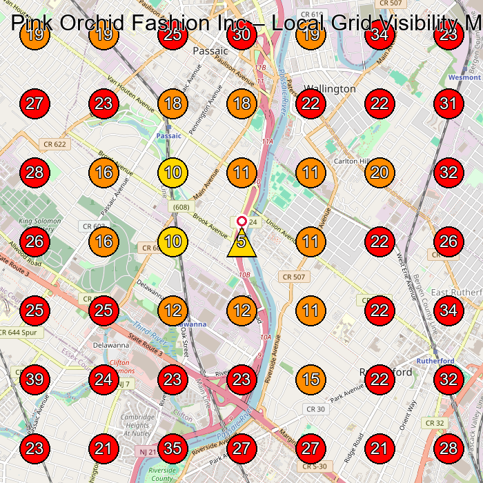 Pink Orchid Fashion Inc GeoGrid visibility map for Women'S Clothing Store in Clifton