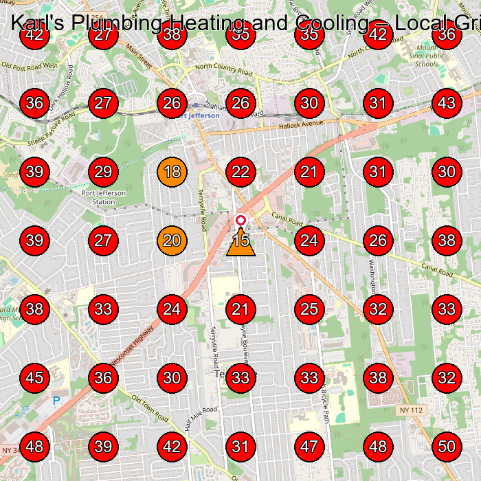 Karl's Plumbing Heating and Cooling GeoGrid visibility map for Plumber in Miller Place