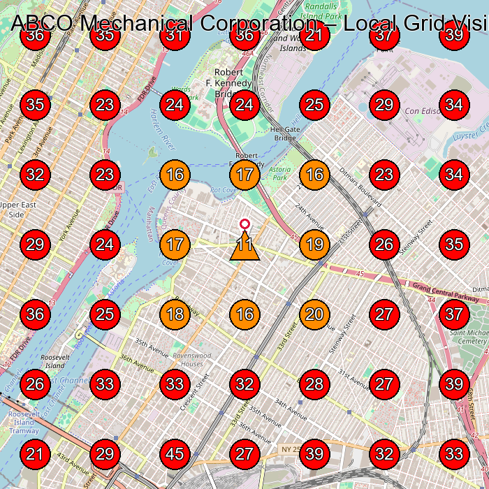 ABCO Mechanical Corporation GeoGrid visibility map for Air Conditioning Contractor in Long Island City