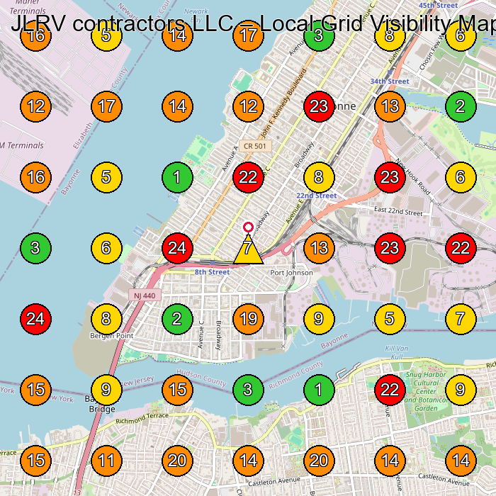 JLRV contractors LLC General Contractor GeoGrid ranking map for Bayonne NJ
