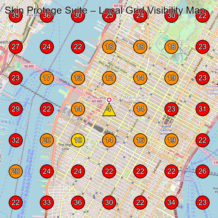 Skin Protege Suite GeoGrid visibility map for Facial Spa in 112 W 34th St. 18th floor