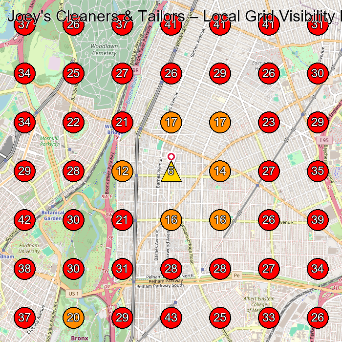 Joey's Cleaners & Tailors GeoGrid visibility map for Laundromat in Bronx