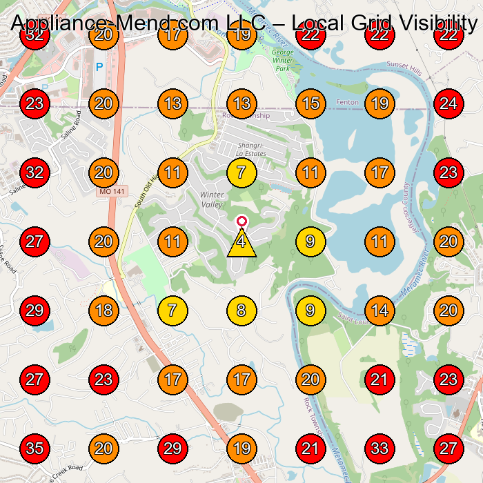Appliance-Mend.com LLC GeoGrid visibility map for Appliance Repair Service in None