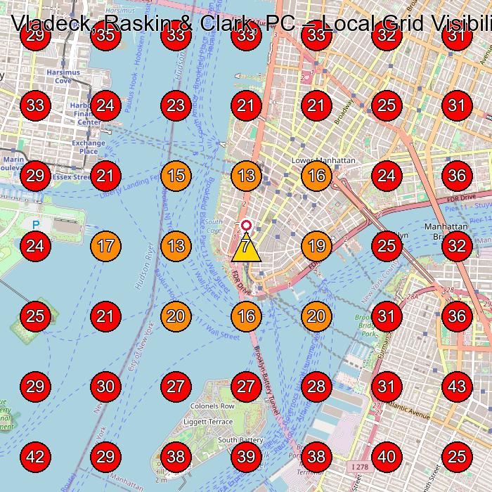 Vladeck, Raskin & Clark, PC GeoGrid visibility map for Law Firm in New York