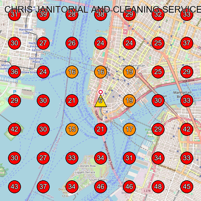 CHRIS JANITORIAL AND CLEANING SERVICES, LLC GeoGrid visibility map for Commercial Cleaning Service in New York