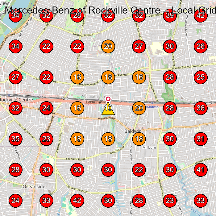 Mercedes-Benz of Rockville Centre GeoGrid visibility map for Kia Dealer in Rockville Centre