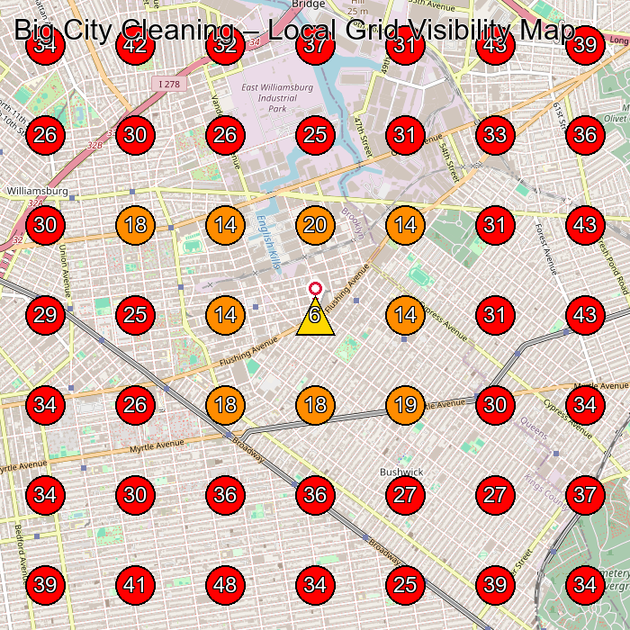 Big City Cleaning GeoGrid visibility map for Commercial Cleaning Service in None