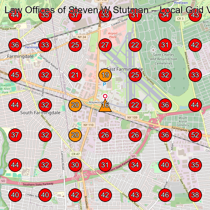 Law Offices of Steven W Stutman GeoGrid visibility map for Media Company in Farmingdale