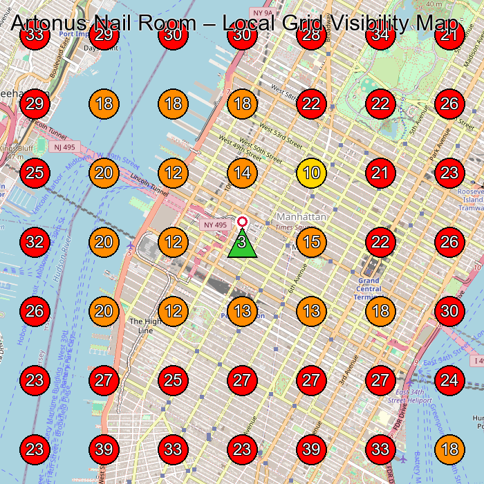 Artonus Nail Room GeoGrid visibility map for Nail Salon in New York