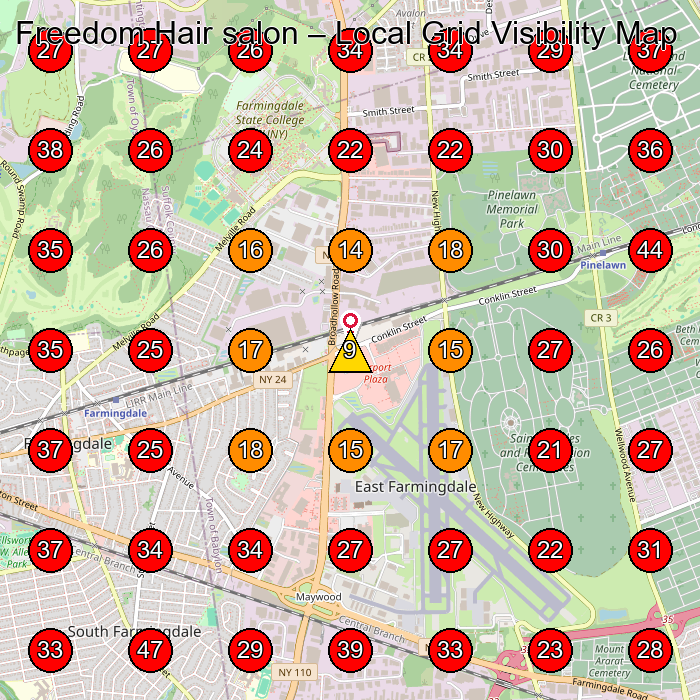 Freedom Hair salon GeoGrid visibility map for Hair Salon in Farmingdale