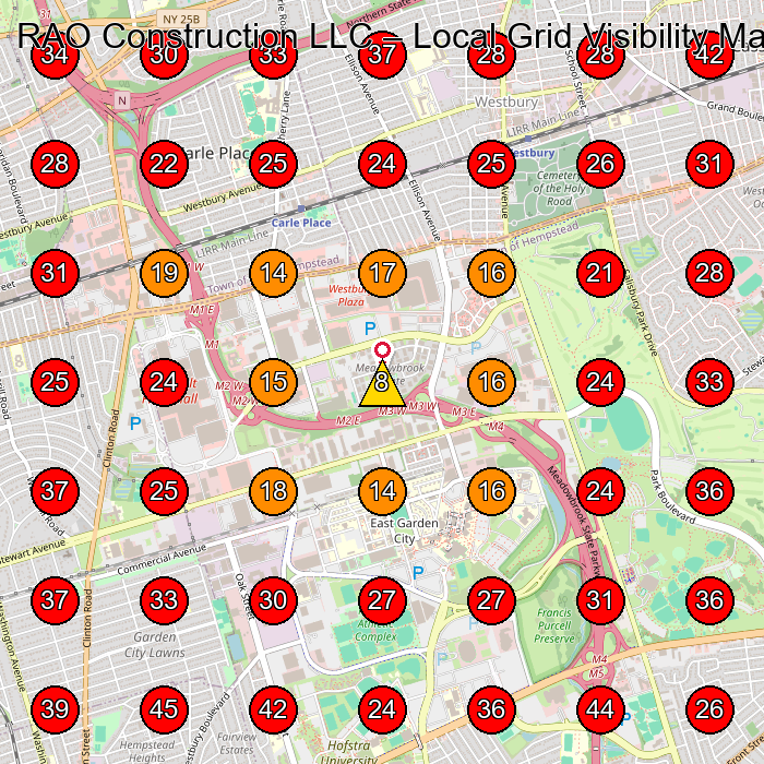 RAO Construction LLC GeoGrid visibility map for General Contractor in Garden City