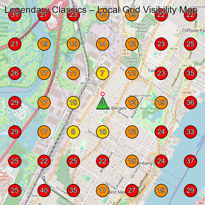 Legendary Classics GeoGrid visibility map for Used Car Dealer in North Bergen