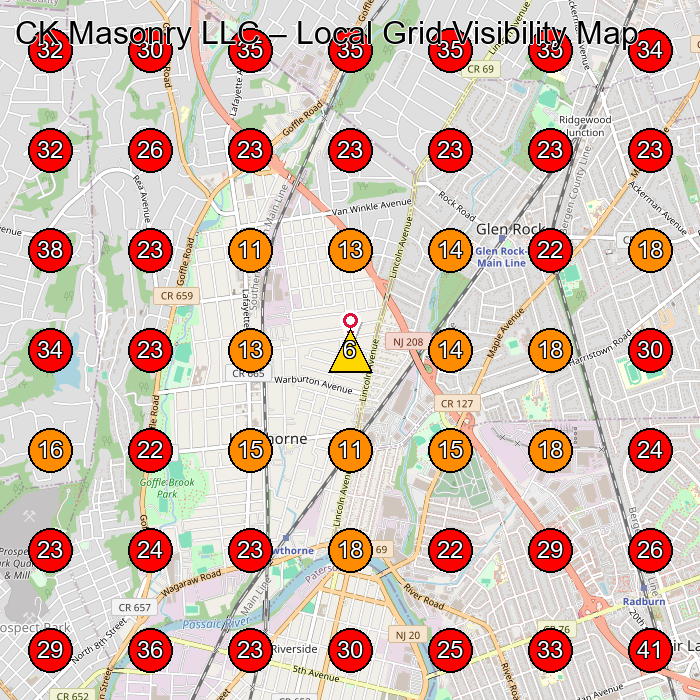 CK Masonry LLC GeoGrid visibility map for Masonry Contractor in Hawthorne