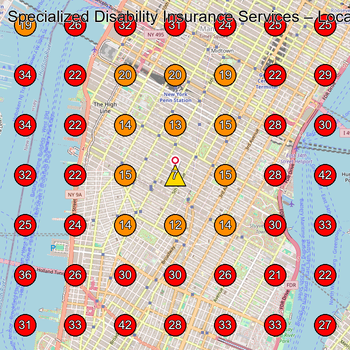 Specialized Disability Insurance Services GeoGrid visibility map for Insurance Agency in New York