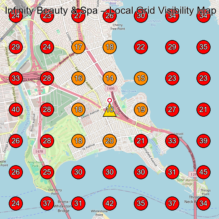 Infinity Beauty & Spa GeoGrid visibility map for Nail Salon in Bronx