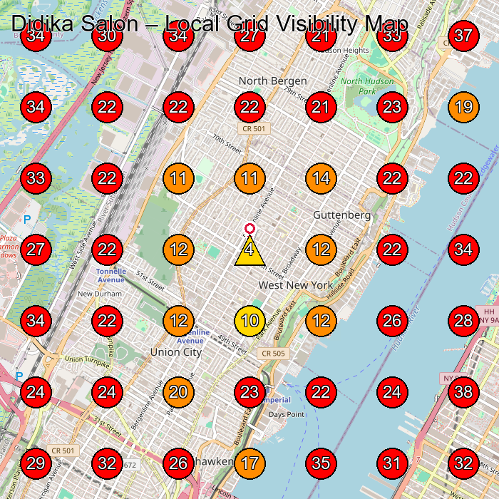Didika Salon GeoGrid visibility map for Beauty Salon in North Bergen