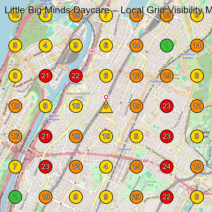 Little Big Minds Daycare Day Care Center GeoGrid ranking map for Bronx NY