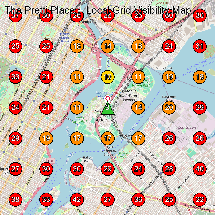 The Pretti Place GeoGrid visibility map for Beauty Salon in New York