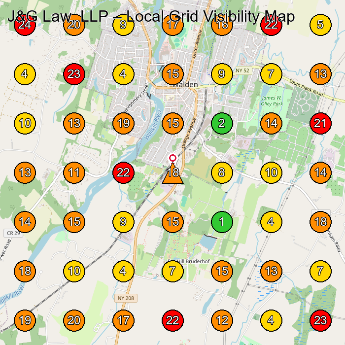J&G Law, LLP Law Firm GeoGrid ranking map for Walden NY