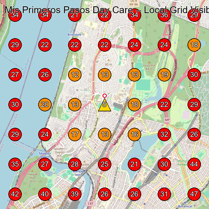 Mis Primeros Pasos Day Care GeoGrid visibility map for Day Care Center in Bronx