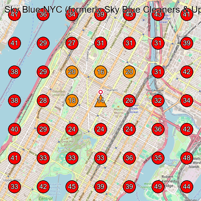 Sky Blue NYC (formerly Sky Blue Cleaners & UptownTailors) GeoGrid visibility map for Laundromat in Manhattan