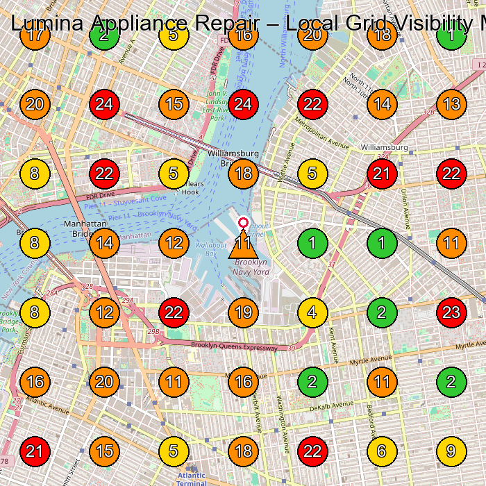 Lumina Appliance Repair Appliance Repair Service GeoGrid ranking map for None