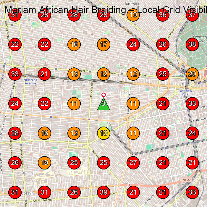Mariam African Hair Braiding GeoGrid visibility map for Hair Salon in Brooklyn