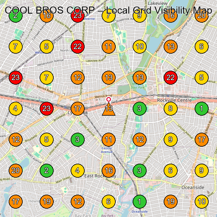 COOL BROS CORP Hvac Contractor GeoGrid ranking map for Lynbrook NY