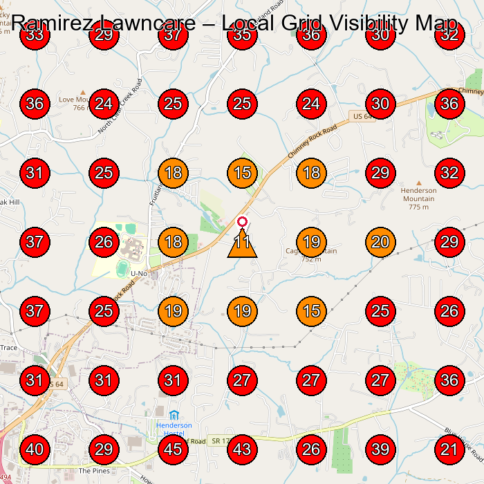 Ramirez Lawncare GeoGrid visibility map for Physical Therapy Clinic in Hendersonville