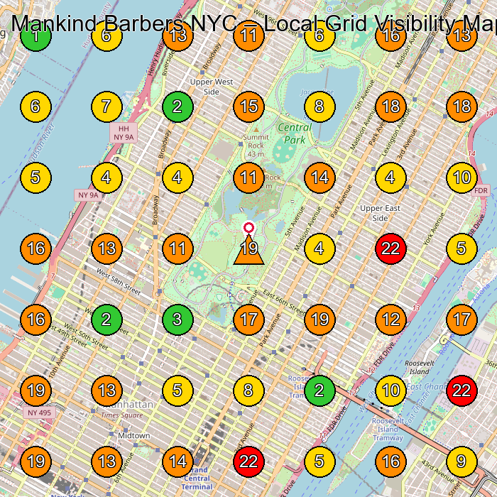 Mankind Barbers NYC Barber Shop GeoGrid ranking map for New York NY