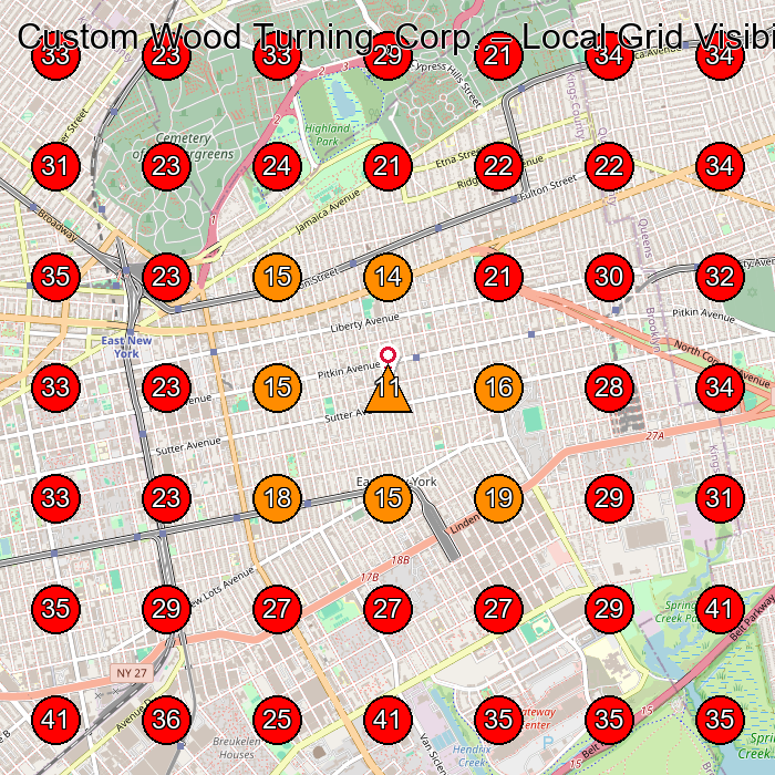 Custom Wood Turning ,Corp. GeoGrid visibility map for Woodworker in Brooklyn