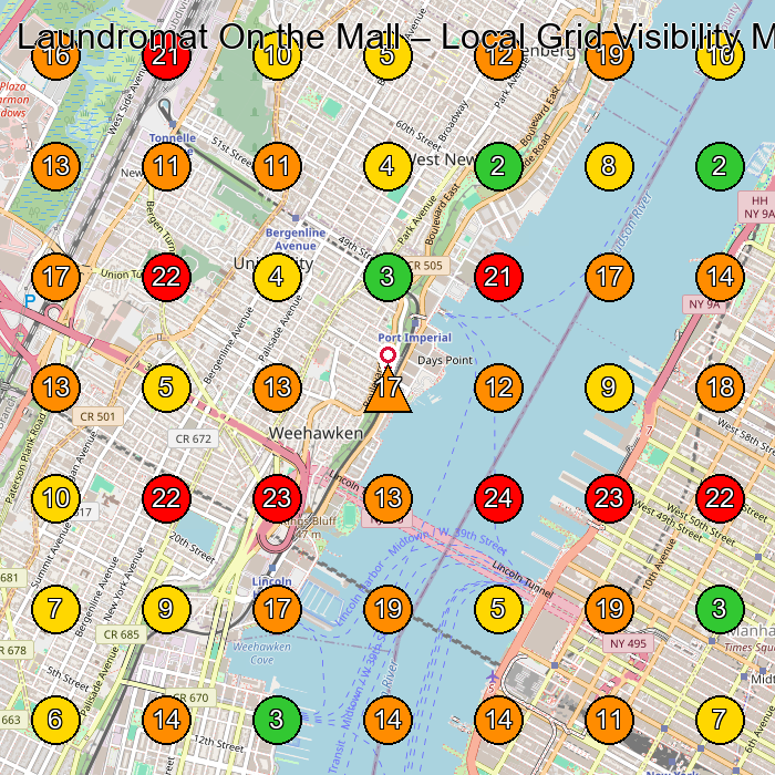 Laundromat On the Mall Dry Cleaner GeoGrid ranking map for Weehawken NJ