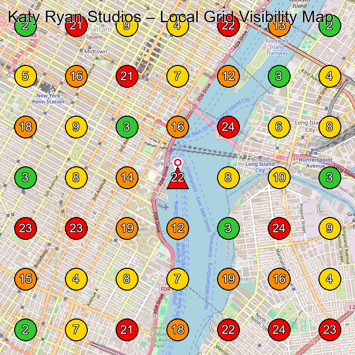 Katy Ryan Studios Hair Salon GeoGrid ranking map for New York NY