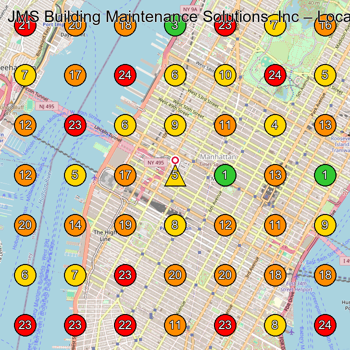 JMS Building Maintenance Solutions, Inc Cleaning Service GeoGrid ranking map for New York NY