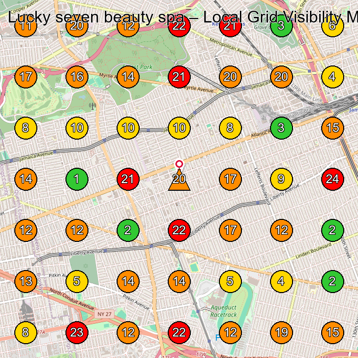 Lucky seven beauty spa Spa GeoGrid ranking map for Richmond Hill NY