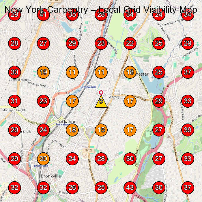 New York Carpentry GeoGrid visibility map for Contractor in White Plains