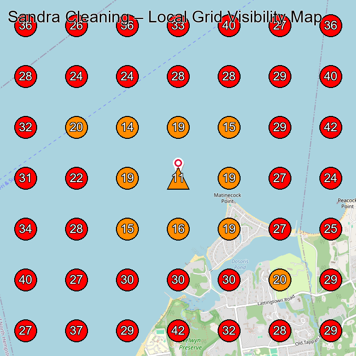 Sandra Cleaning GeoGrid visibility map for Janitorial Service in Locust Valley