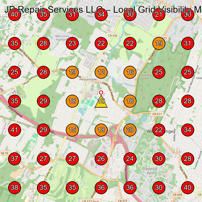 JP Repair Services LLC GeoGrid visibility map for Appliance Repair Service in None