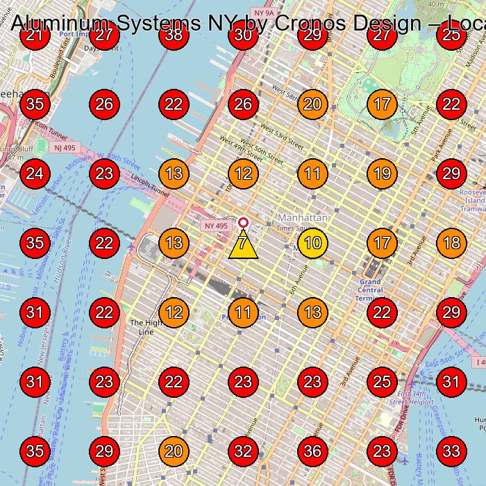 Aluminum Systems NY by Cronos Design GeoGrid visibility map for Manufacturer in New York