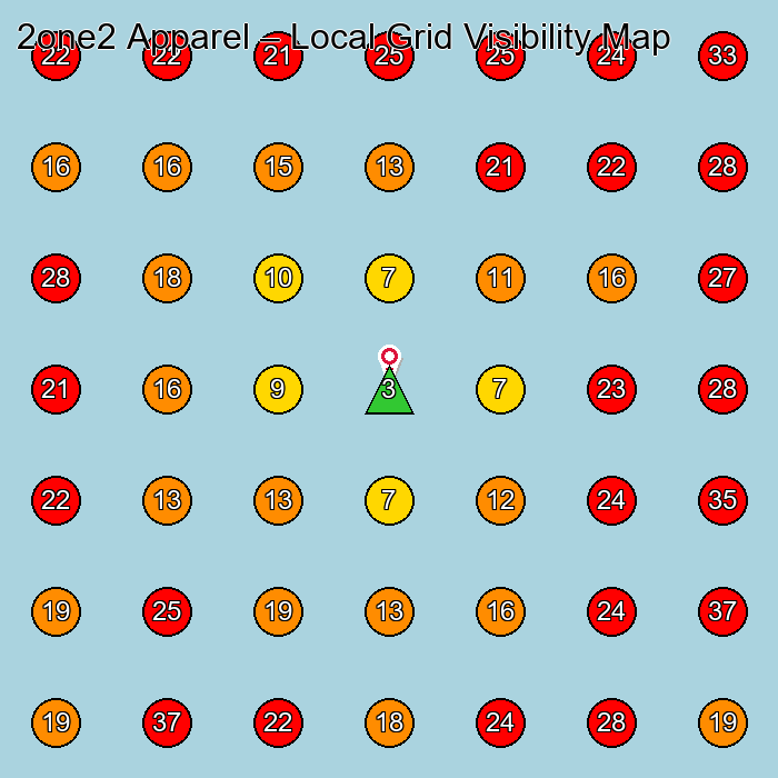 2one2 Apparel GeoGrid visibility map for Clothing Store in None