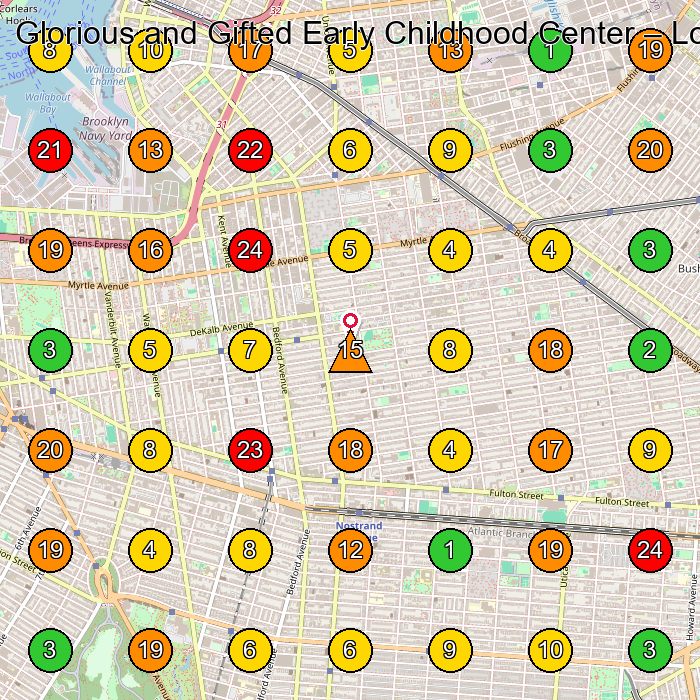 Glorious and Gifted Early Childhood Center Learning Center GeoGrid ranking map for Brooklyn NY